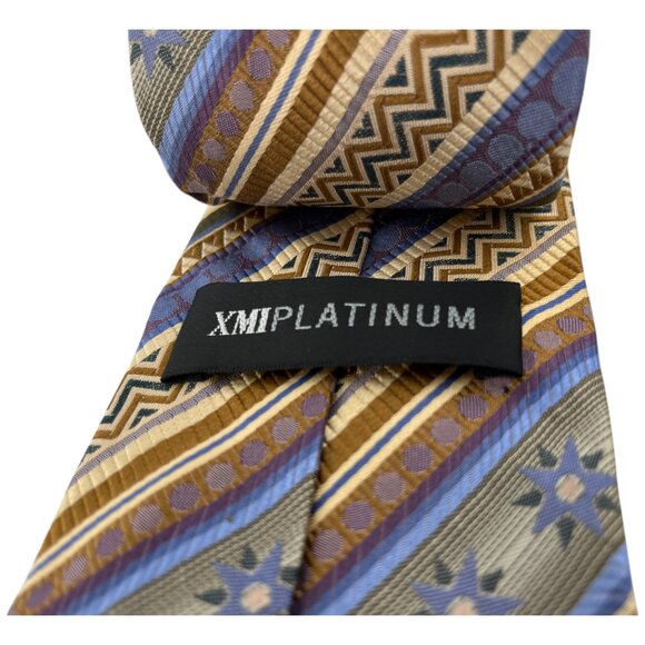 XMI Platinum USA Striped Geometric 100% Italy Silk Tie 60" x 3.5" - Picture 4 of 8